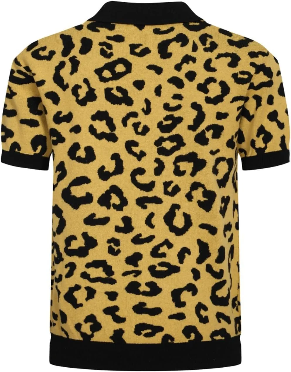OXKNIT Men's Retro Polo Shirts 1960s Mod Style Vintage Shirts Knitted Polo Shirts V-Neck Leopard Shirt