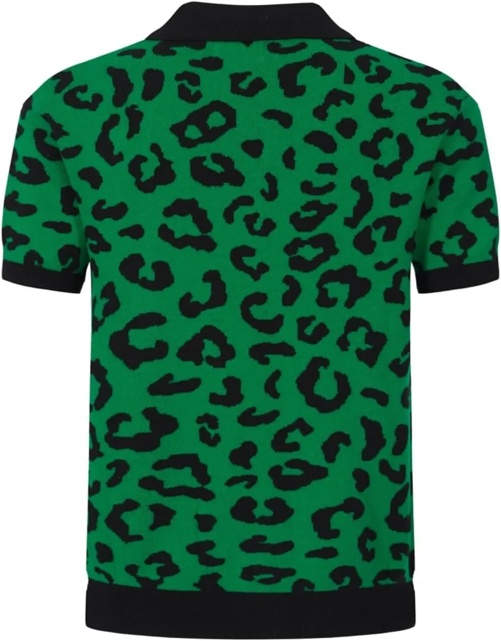 OXKNIT Men's Retro Polo Shirts 1960s Mod Style Vintage Shirts Knitted Polo Shirts V-Neck Leopard Shirt