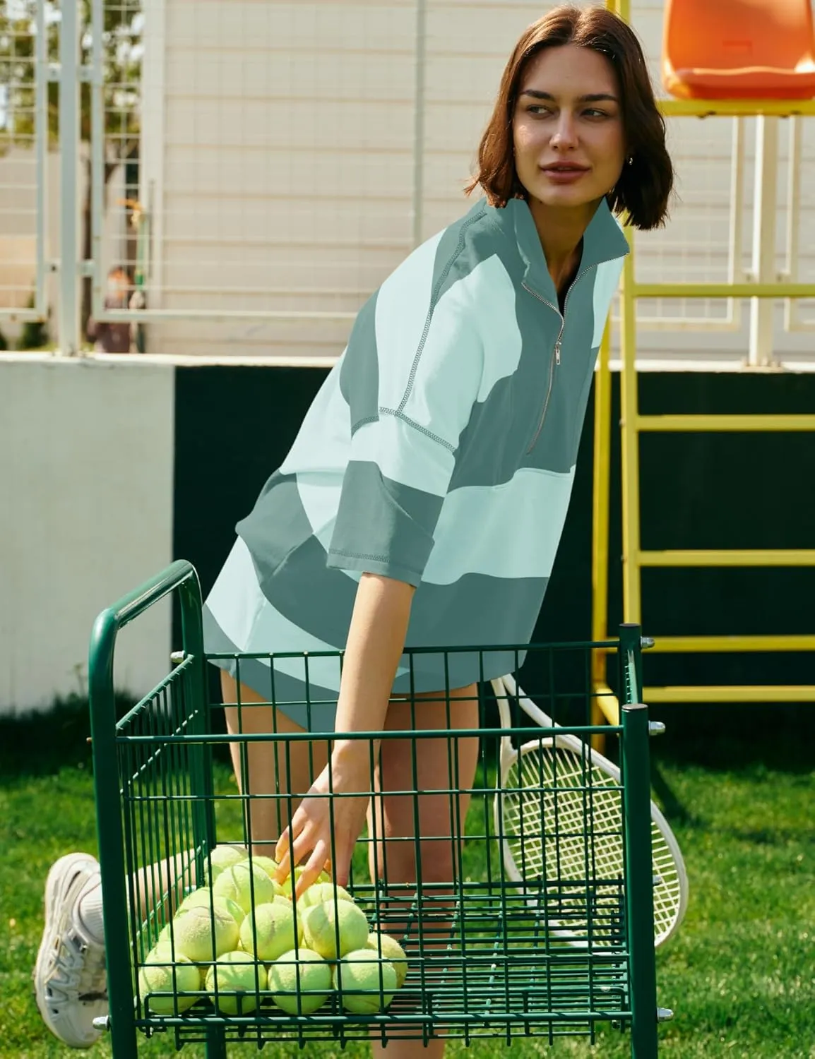 Panadila Women Striped Workout Set Two Piece Outfit Tracksuit Oversized Lounge Set Top and Shorts Sets with Pockets