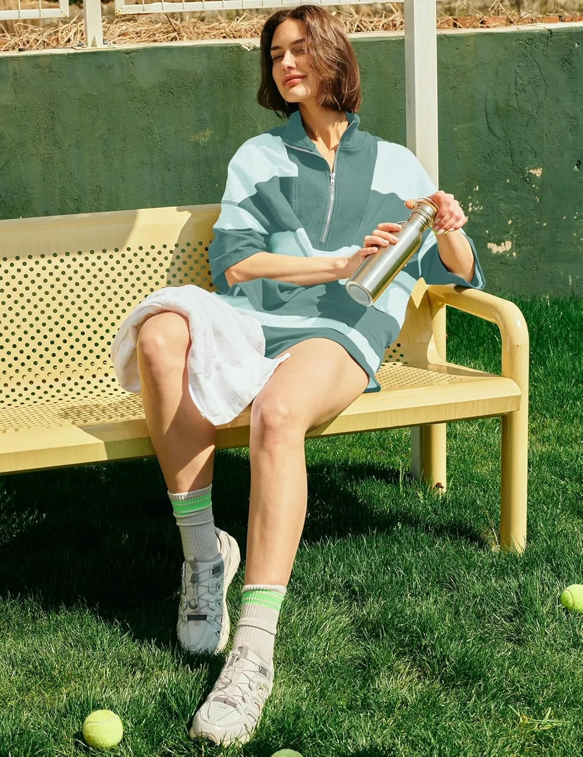 Panadila Women Striped Workout Set Two Piece Outfit Tracksuit Oversized Lounge Set Top and Shorts Sets with Pockets