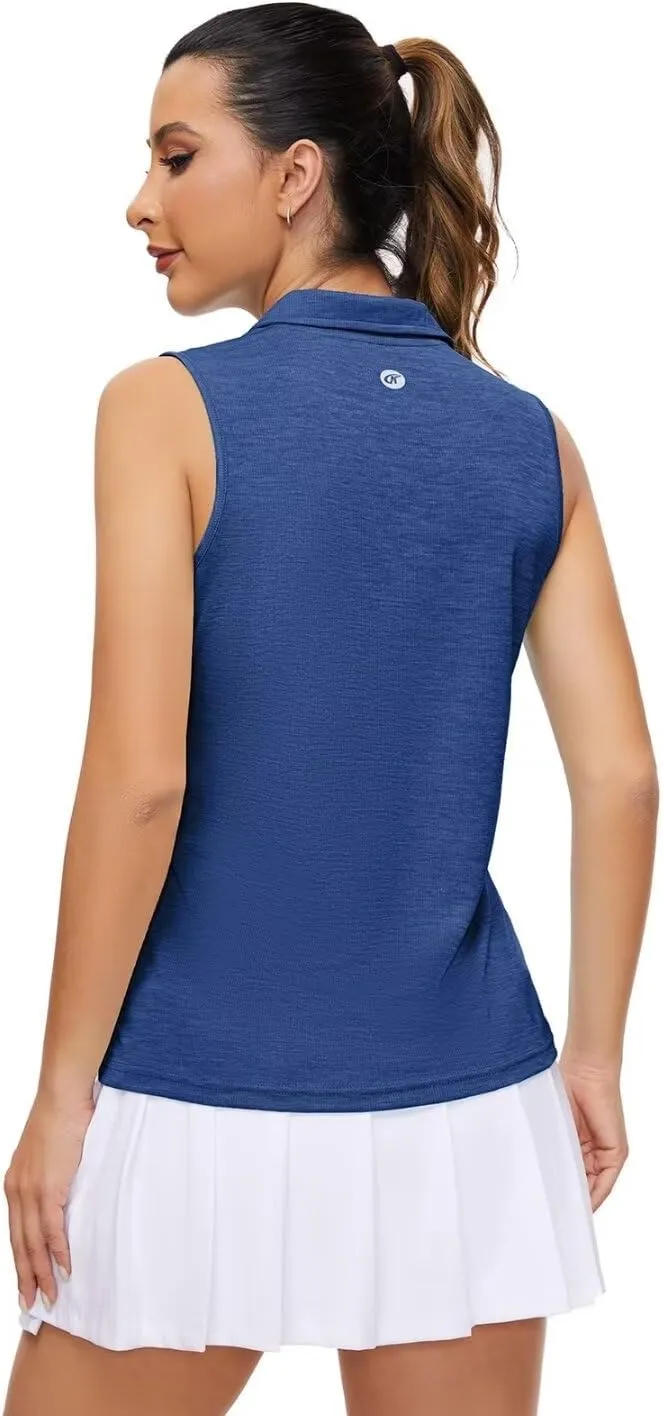 Pdbokew Women's Polo Shirts Quarter-Zip Golf Shirts Sleeveless Tops