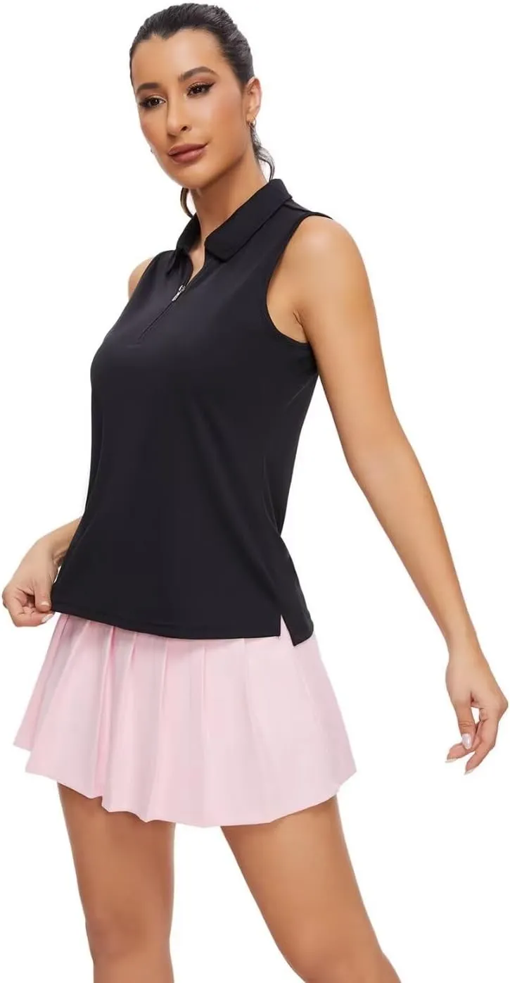 Pdbokew Women's Polo Shirts Quarter-Zip Golf Shirts Sleeveless Tops