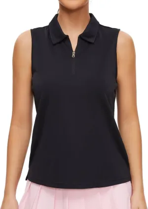 Pdbokew Women's Polo Shirts Quarter-Zip Golf Shirts Sleeveless Tops