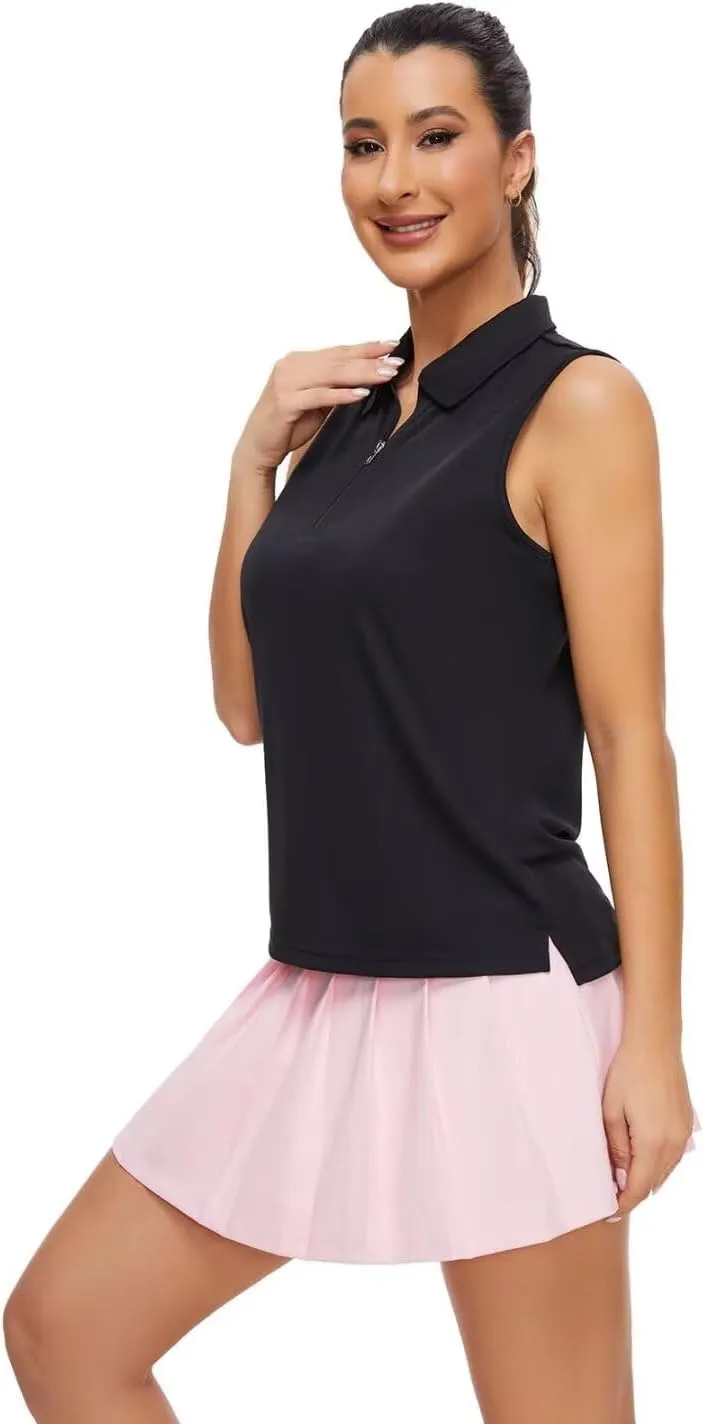 Pdbokew Women's Polo Shirts Quarter-Zip Golf Shirts Sleeveless Tops