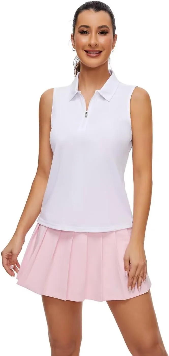 Pdbokew Women's Polo Shirts Quarter-Zip Golf Shirts Sleeveless Tops