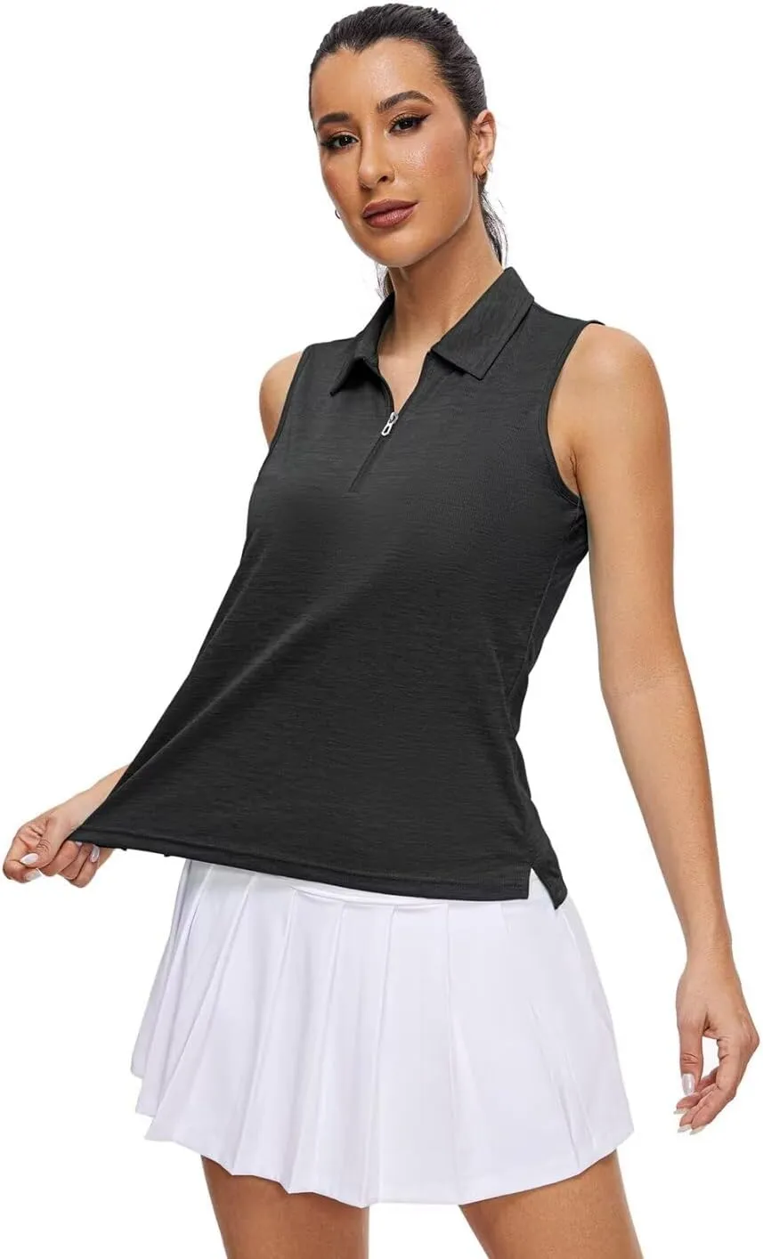 Pdbokew Women's Polo Shirts Quarter-Zip Golf Shirts Sleeveless Tops