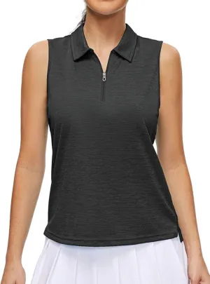 Pdbokew Women's Polo Shirts Quarter-Zip Golf Shirts Sleeveless Tops