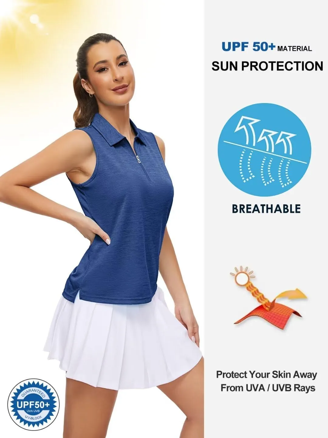 Pdbokew Women's Polo Shirts Quarter-Zip Golf Shirts Sleeveless Tops
