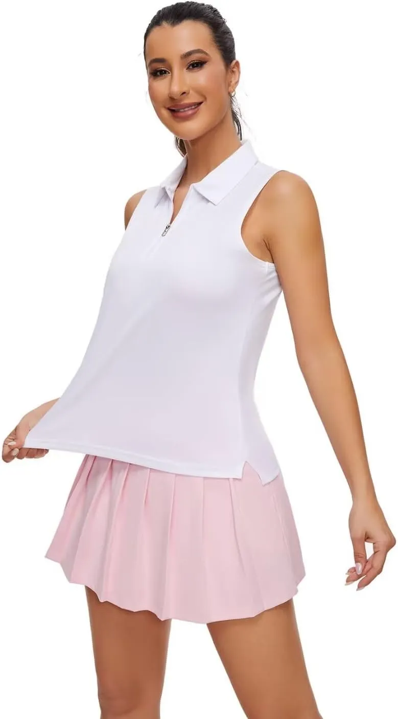Pdbokew Women's Polo Shirts Quarter-Zip Golf Shirts Sleeveless Tops