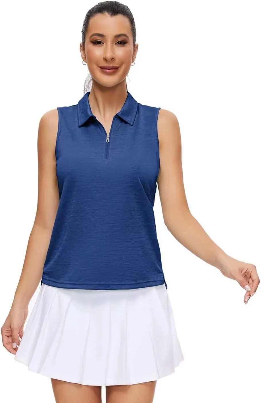 Pdbokew Women's Polo Shirts Quarter-Zip Golf Shirts Sleeveless Tops