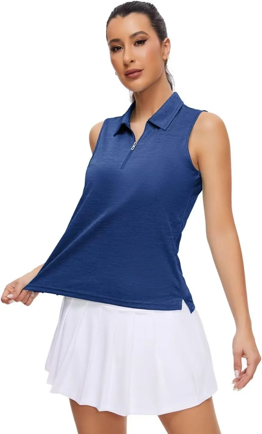 Pdbokew Women's Polo Shirts Quarter-Zip Golf Shirts Sleeveless Tops