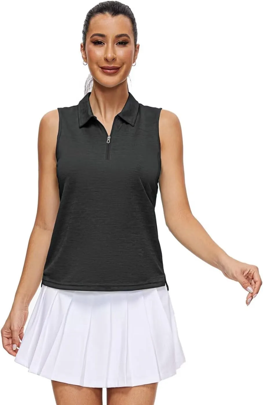 Pdbokew Women's Polo Shirts Quarter-Zip Golf Shirts Sleeveless Tops
