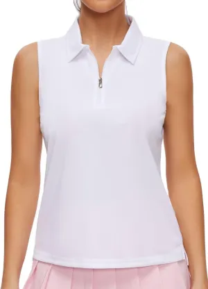 Pdbokew Women's Polo Shirts Quarter-Zip Golf Shirts Sleeveless Tops