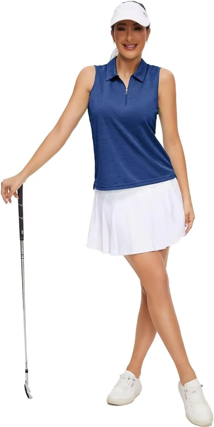 Pdbokew Women's Polo Shirts Quarter-Zip Golf Shirts Sleeveless Tops