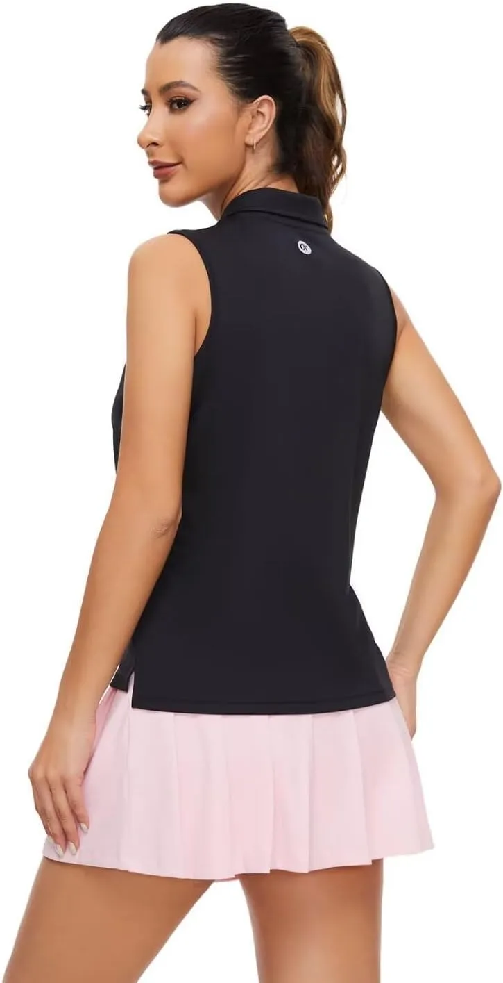 Pdbokew Women's Polo Shirts Quarter-Zip Golf Shirts Sleeveless Tops