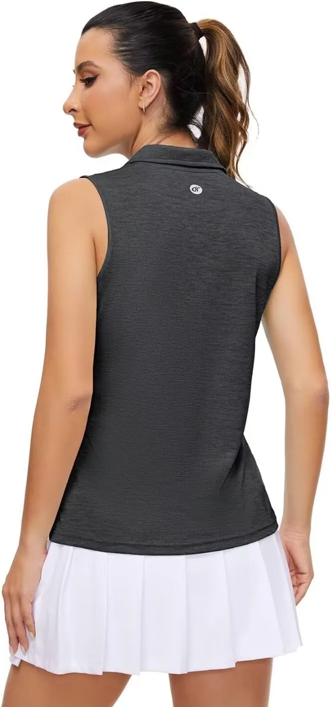 Pdbokew Women's Polo Shirts Quarter-Zip Golf Shirts Sleeveless Tops