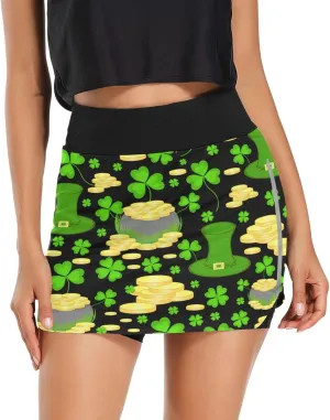 Plaaee Tennis Skirts for Women Green Leprechaun Hats St.Patrick's Day Golf Athletic Skorts Workout Running Shorts S