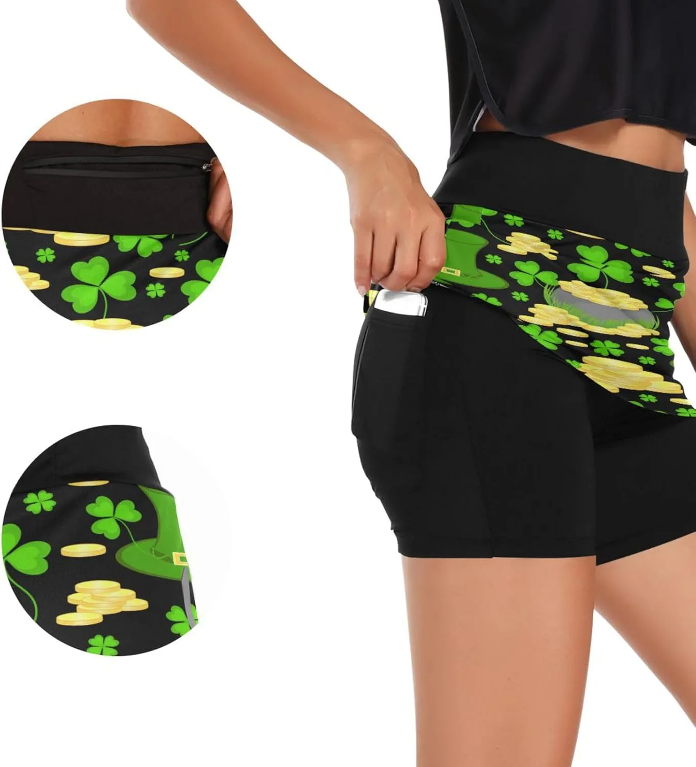 Plaaee Tennis Skirts for Women Green Leprechaun Hats St.Patrick's Day Golf Athletic Skorts Workout Running Shorts S