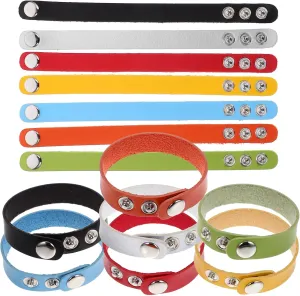 Plain Leather Bracelets 14Pcs PU Leather Wristband Blank Leather Snap Bracelets Adjustable Leather Cuff Wristband for Men Women