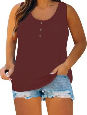 Plus Size Button Front Camisole Top Women's Sleeveless Casual Summer Relaxed Fit Layered Tank Shirt Vest