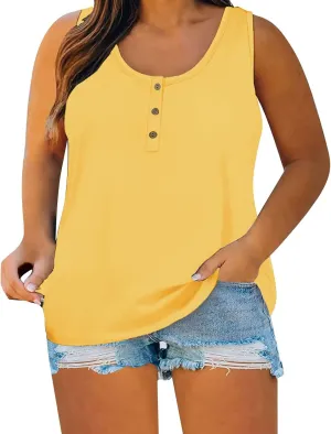 Plus Size Button Front Camisole Top Women's Sleeveless Casual Summer Relaxed Fit Layered Tank Shirt Vest