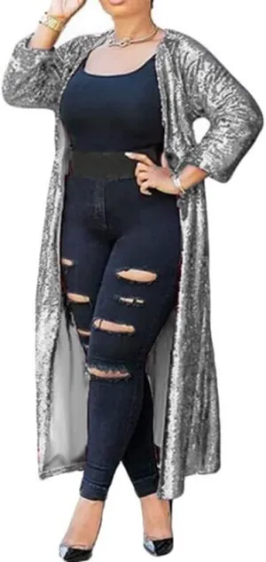 Plus Size Sequin Cardigans for Women Evening Duster Kimono