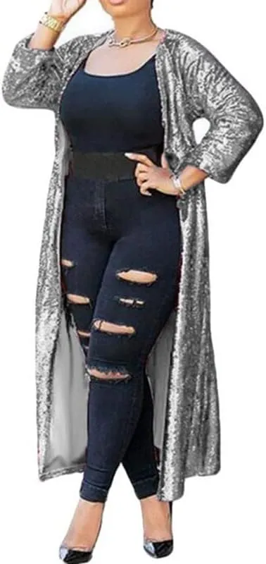 Plus Size Sequin Cardigans for Women Evening Duster Kimono