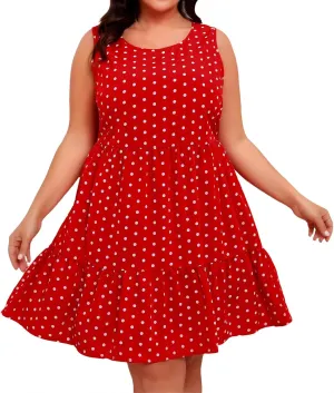 Plus Size Sundresses for Women 2025 Vacation Polka Dot Short Tank Dress Casual Summer Tiered Ruffle Mini Beach Dress