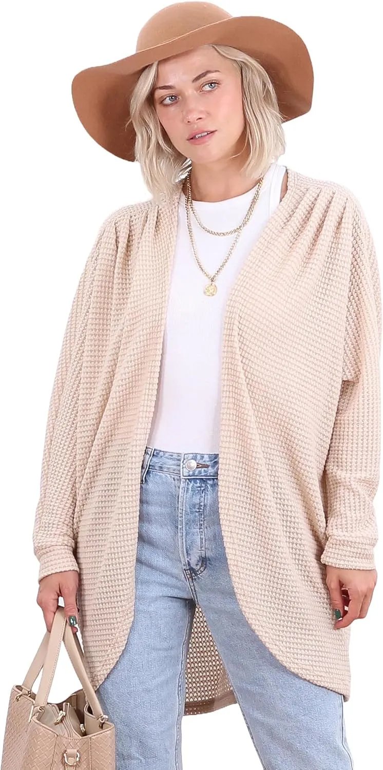 Popana Long Oversized Fall Batwing Waffle Knit Cardigan Sweaters for Women with Pockets Plus Size
