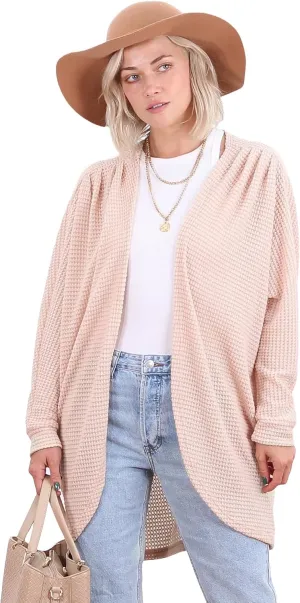 Popana Long Oversized Fall Batwing Waffle Knit Cardigan Sweaters for Women with Pockets Plus Size