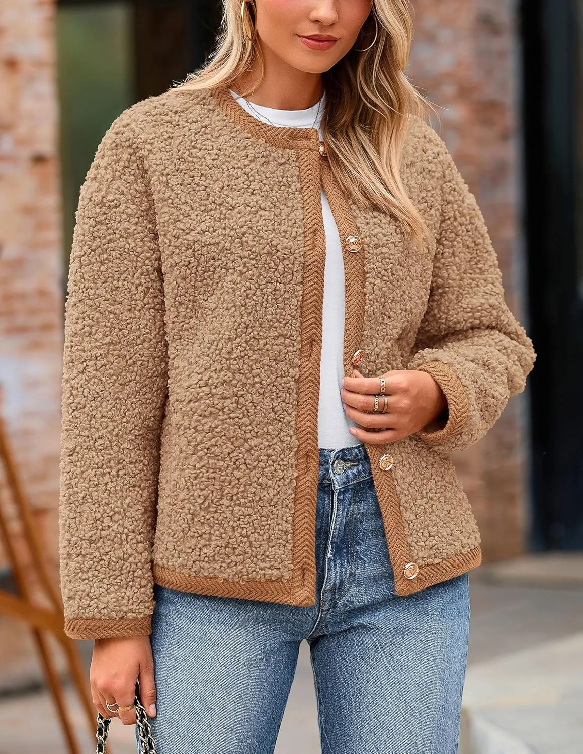 PRETTYGARDEN Women's Faux Fur Shearling Coat Fuzzy Fleece Button Up Trendy Fall Winter Cropped Jackets Outerwear