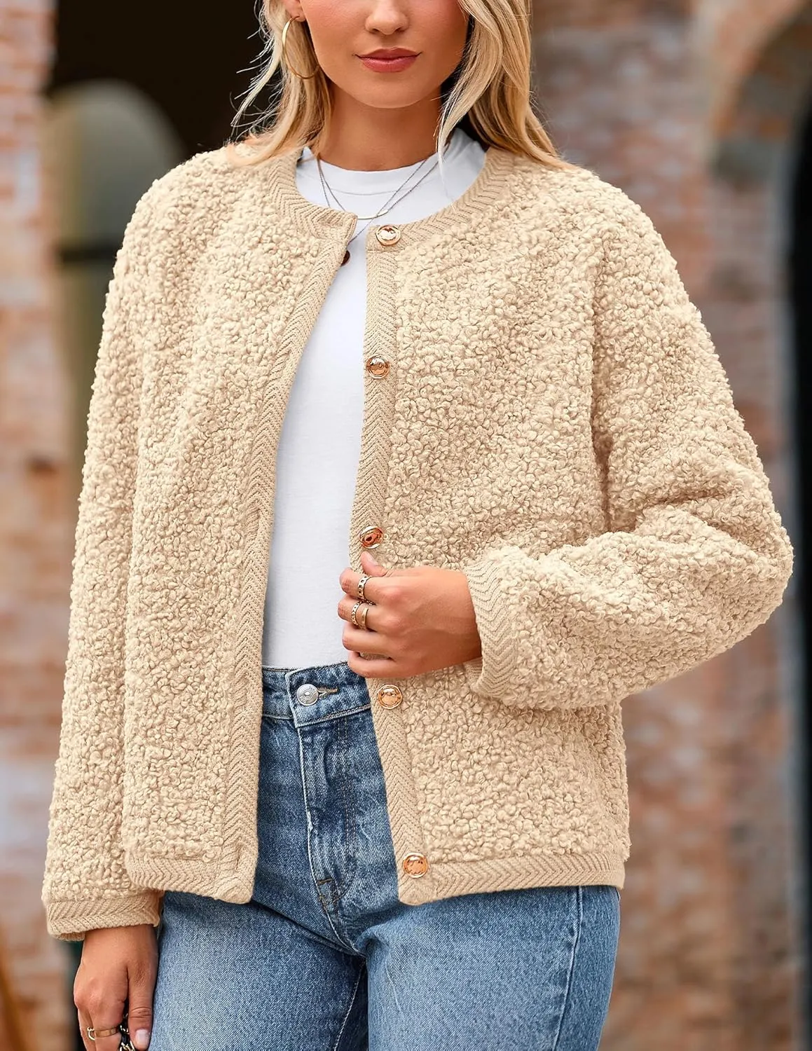 PRETTYGARDEN Women's Faux Fur Shearling Coat Fuzzy Fleece Button Up Trendy Fall Winter Cropped Jackets Outerwear