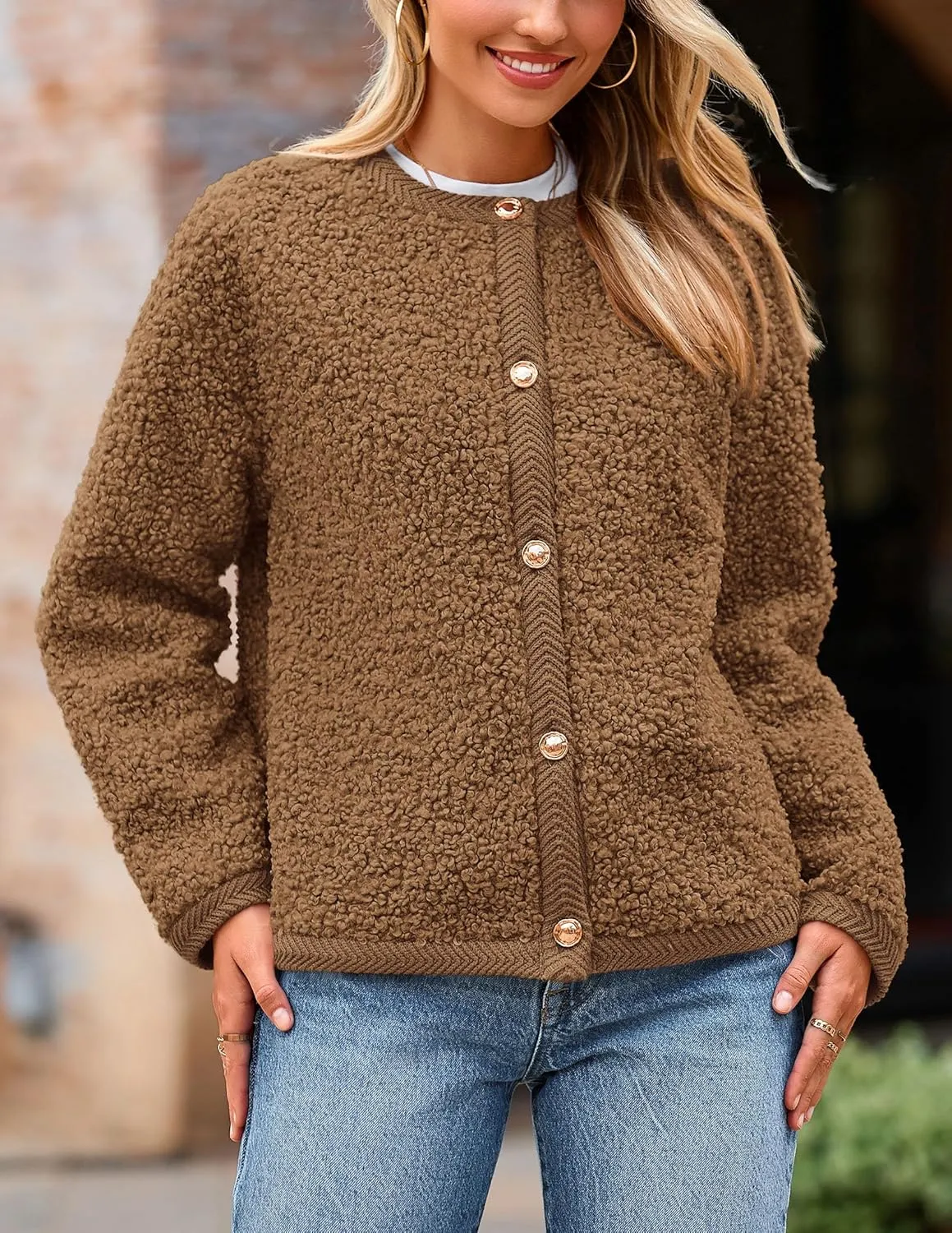 PRETTYGARDEN Women's Faux Fur Shearling Coat Fuzzy Fleece Button Up Trendy Fall Winter Cropped Jackets Outerwear