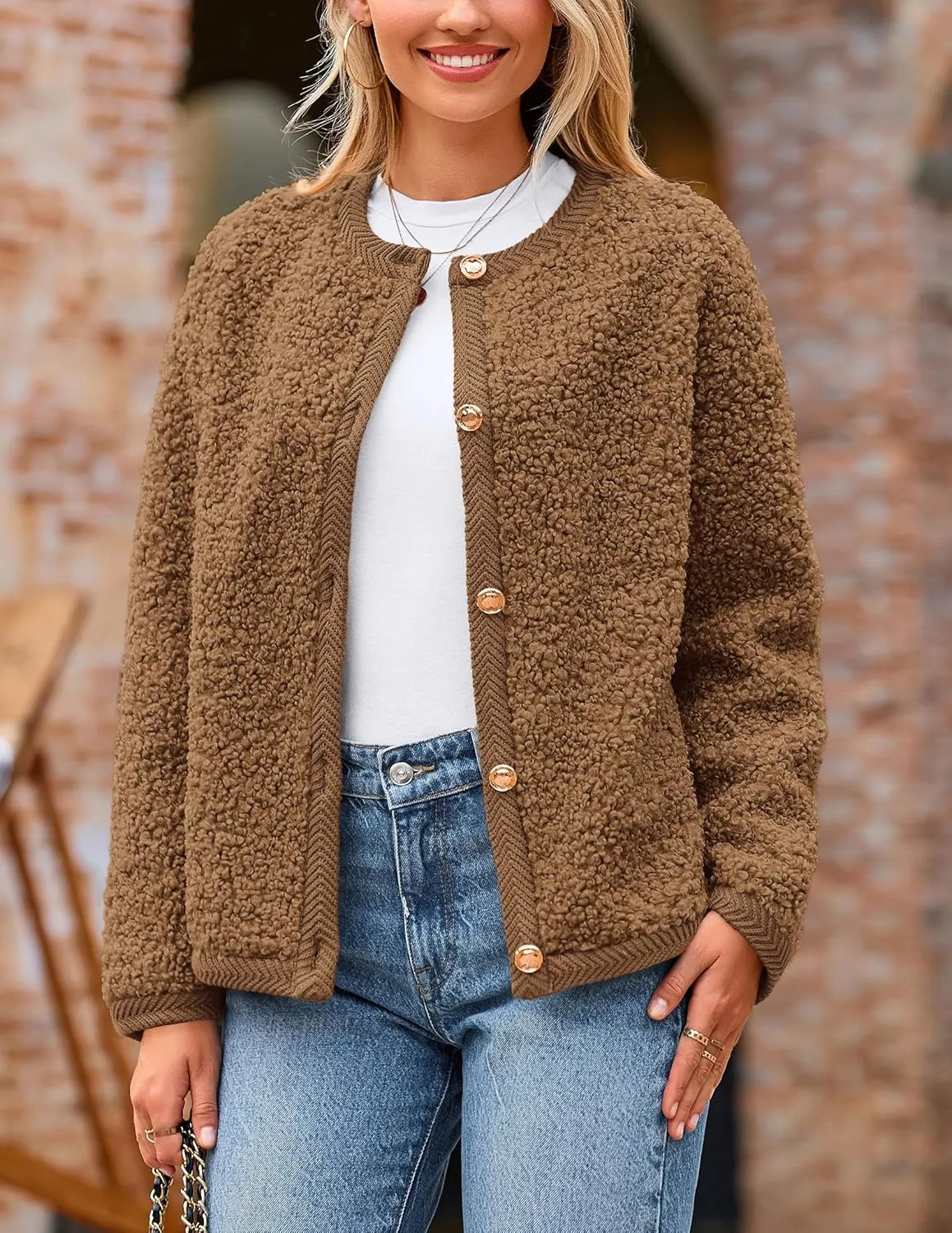 PRETTYGARDEN Women's Faux Fur Shearling Coat Fuzzy Fleece Button Up Trendy Fall Winter Cropped Jackets Outerwear