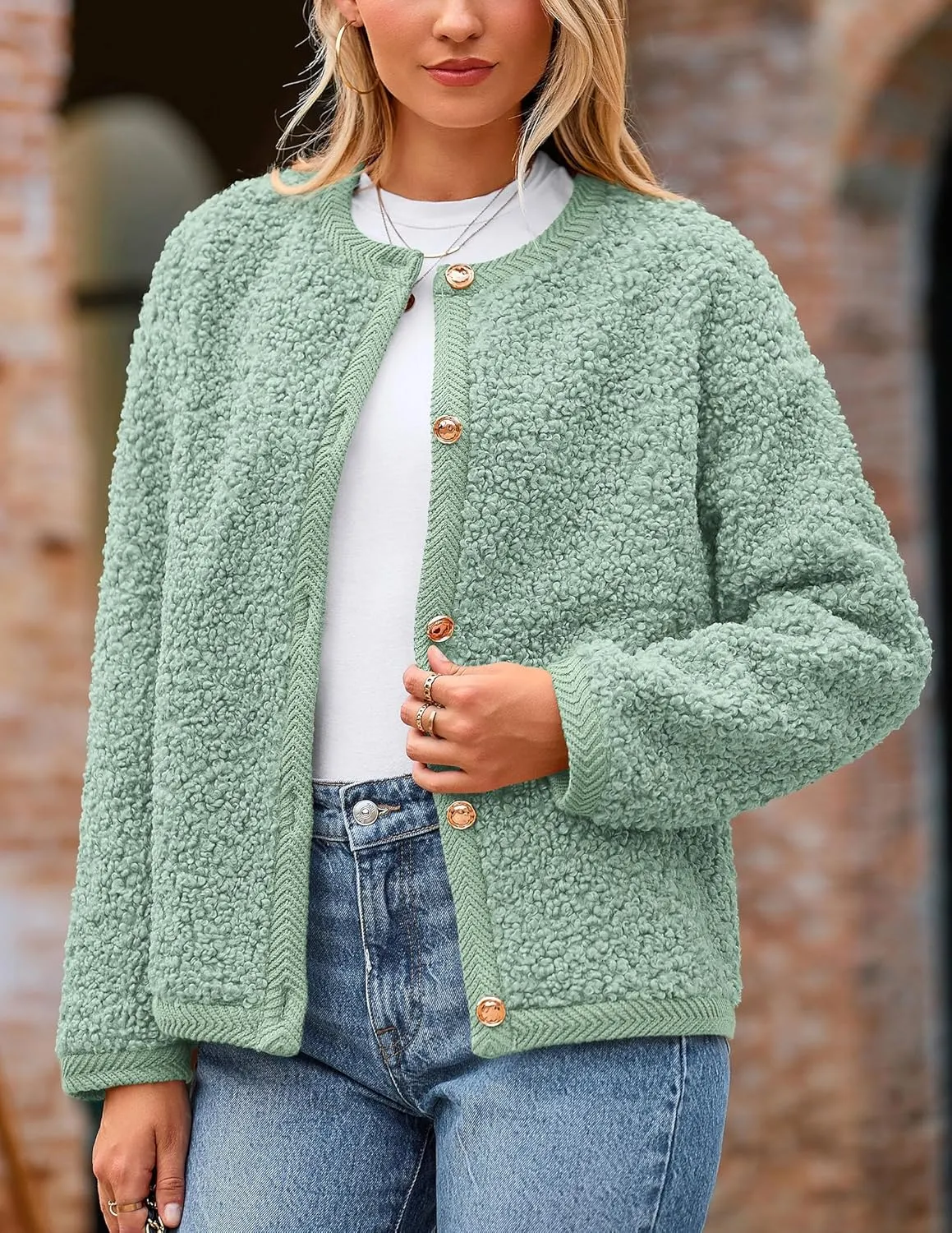 PRETTYGARDEN Women's Faux Fur Shearling Coat Fuzzy Fleece Button Up Trendy Fall Winter Cropped Jackets Outerwear
