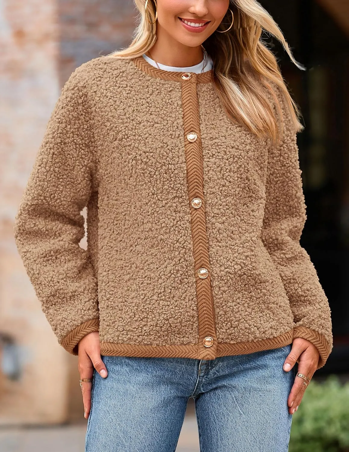 PRETTYGARDEN Women's Faux Fur Shearling Coat Fuzzy Fleece Button Up Trendy Fall Winter Cropped Jackets Outerwear