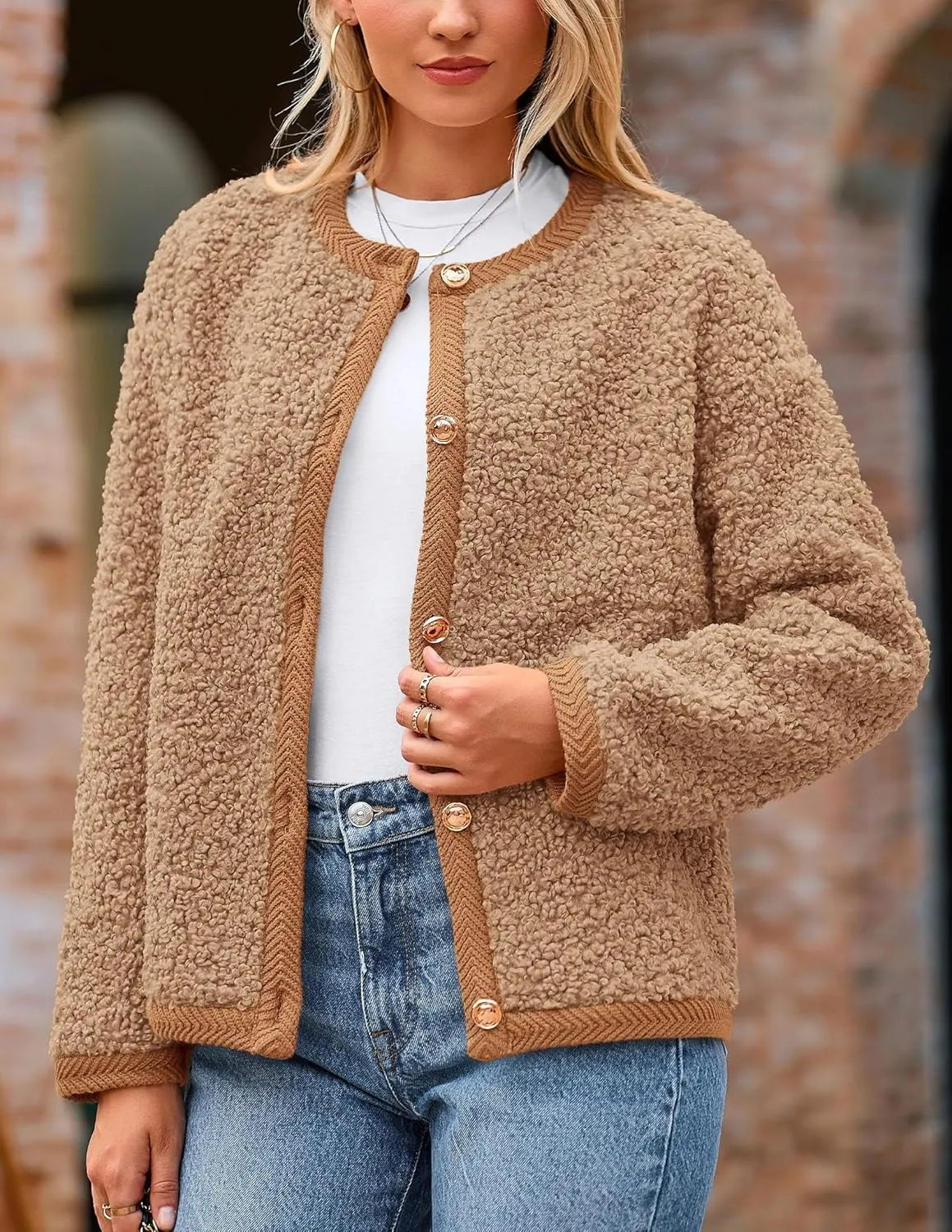 PRETTYGARDEN Women's Faux Fur Shearling Coat Fuzzy Fleece Button Up Trendy Fall Winter Cropped Jackets Outerwear