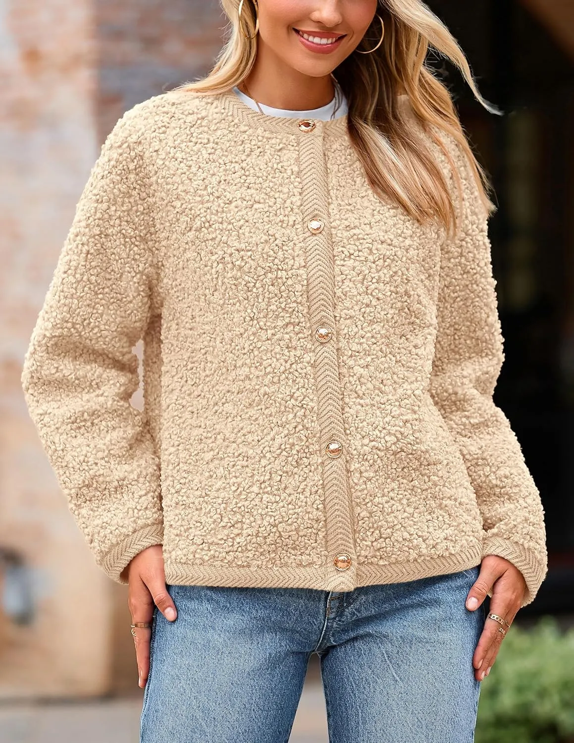 PRETTYGARDEN Women's Faux Fur Shearling Coat Fuzzy Fleece Button Up Trendy Fall Winter Cropped Jackets Outerwear