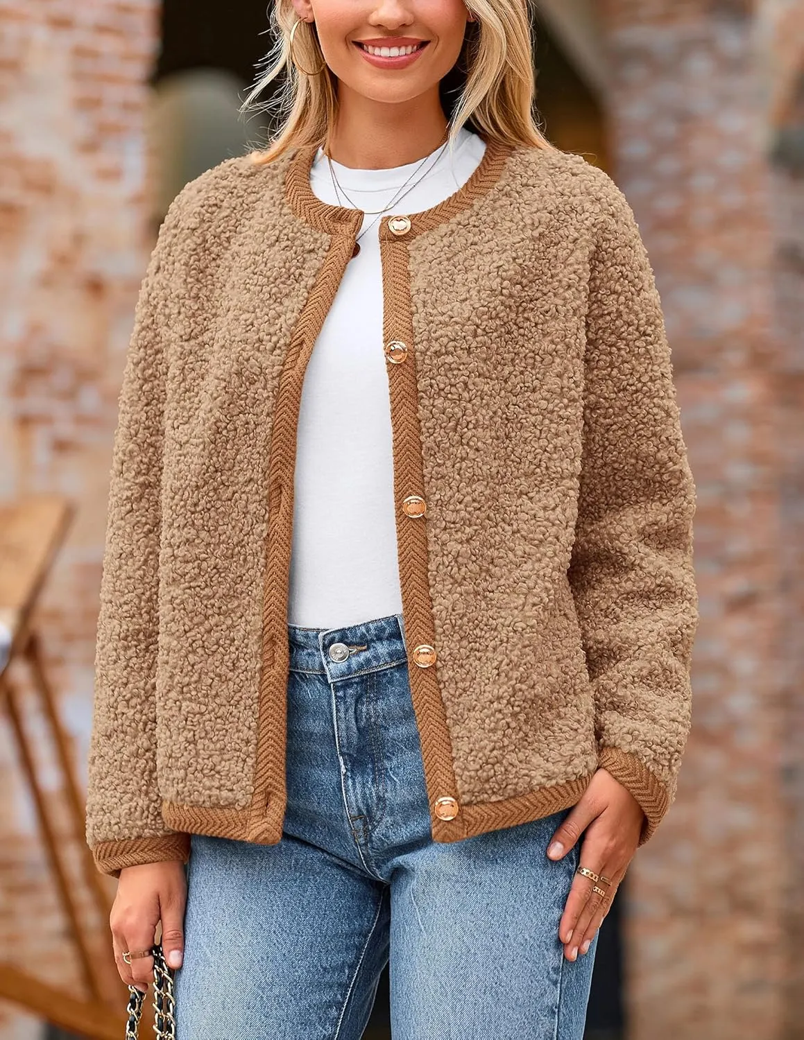 PRETTYGARDEN Women's Faux Fur Shearling Coat Fuzzy Fleece Button Up Trendy Fall Winter Cropped Jackets Outerwear
