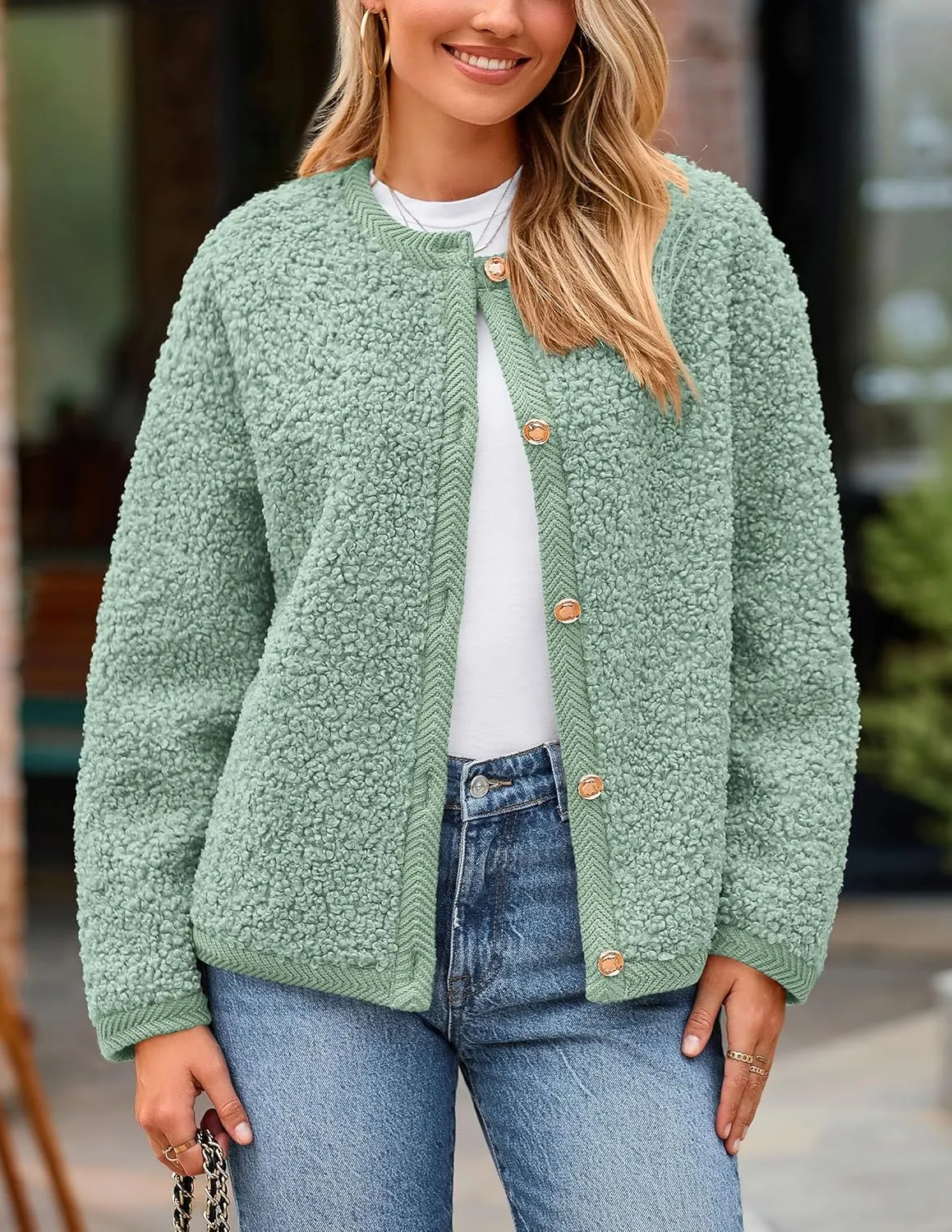 PRETTYGARDEN Women's Faux Fur Shearling Coat Fuzzy Fleece Button Up Trendy Fall Winter Cropped Jackets Outerwear