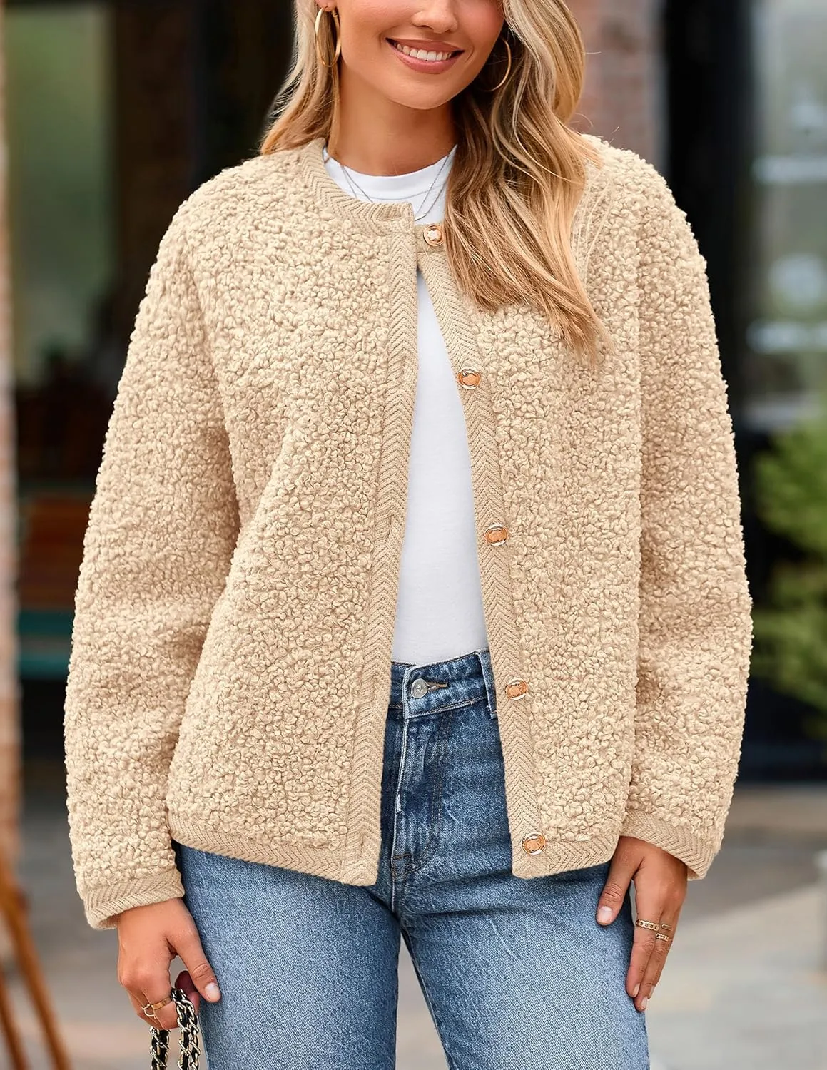 PRETTYGARDEN Women's Faux Fur Shearling Coat Fuzzy Fleece Button Up Trendy Fall Winter Cropped Jackets Outerwear
