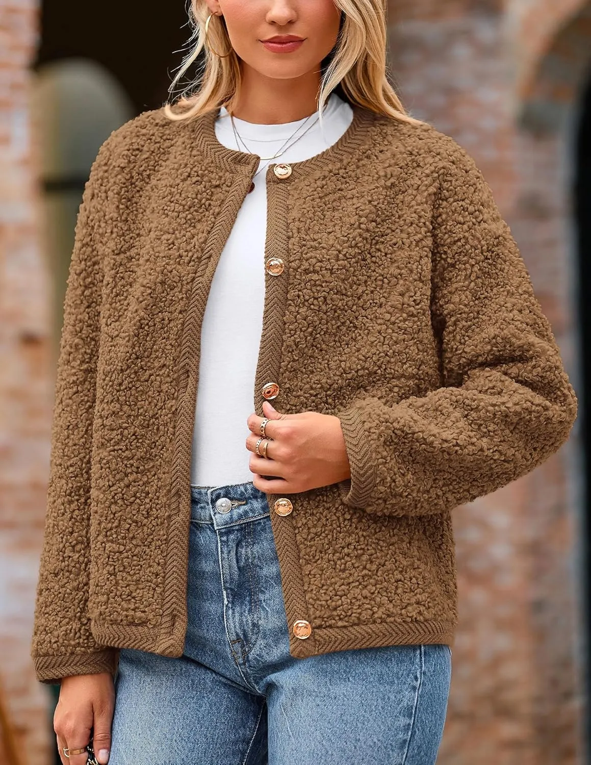 PRETTYGARDEN Women's Faux Fur Shearling Coat Fuzzy Fleece Button Up Trendy Fall Winter Cropped Jackets Outerwear