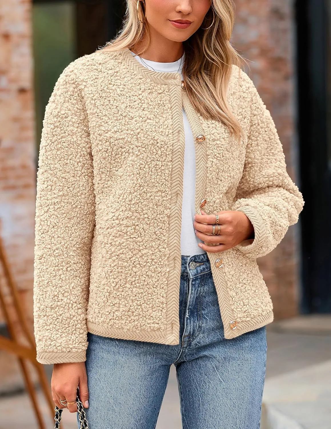 PRETTYGARDEN Women's Faux Fur Shearling Coat Fuzzy Fleece Button Up Trendy Fall Winter Cropped Jackets Outerwear