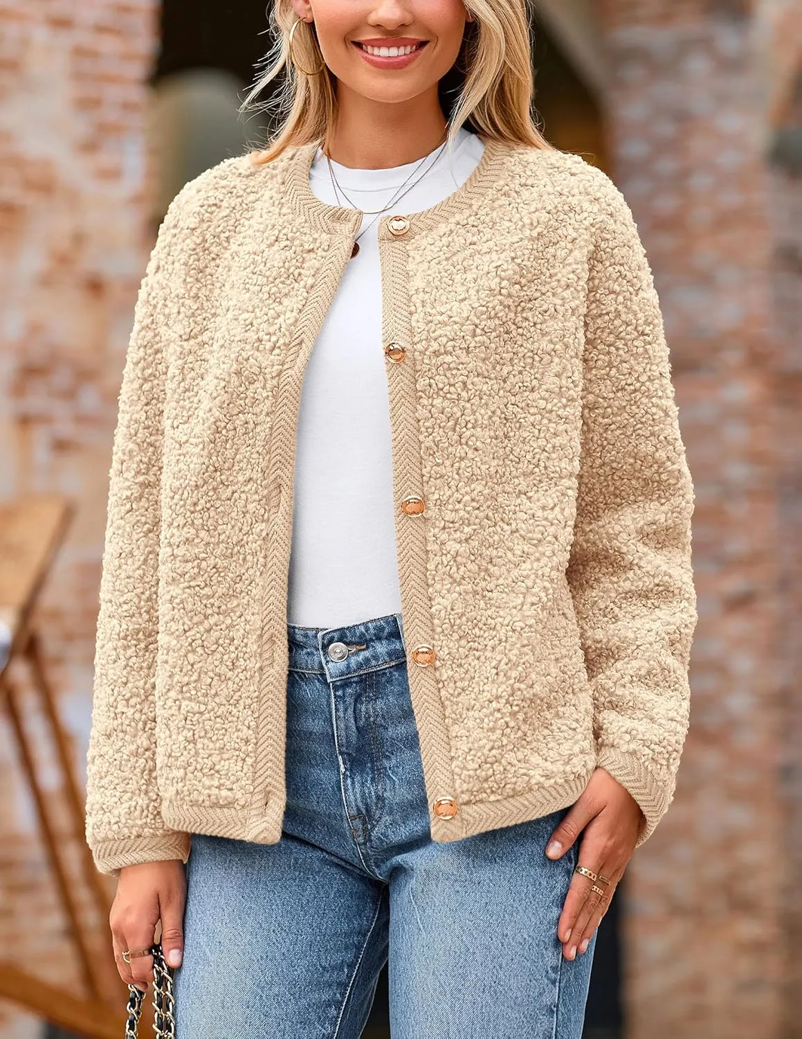 PRETTYGARDEN Women's Faux Fur Shearling Coat Fuzzy Fleece Button Up Trendy Fall Winter Cropped Jackets Outerwear