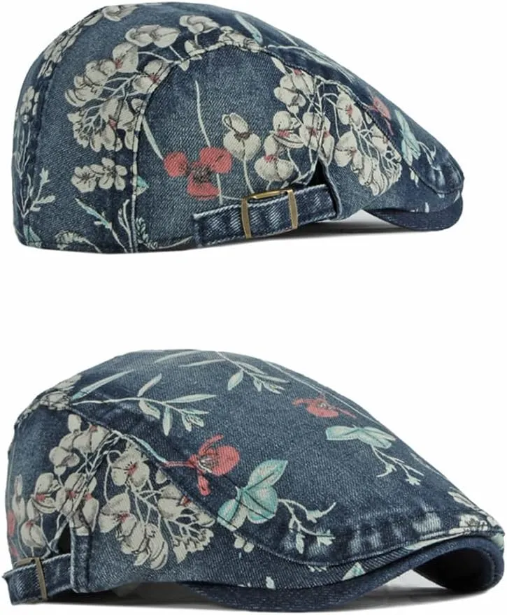Quanhaigou Unisex Denim Newsboy Hats Flat Ivy Gatsby Cabbie Driving Berets Hat Cotton Dad Cap for Men Women