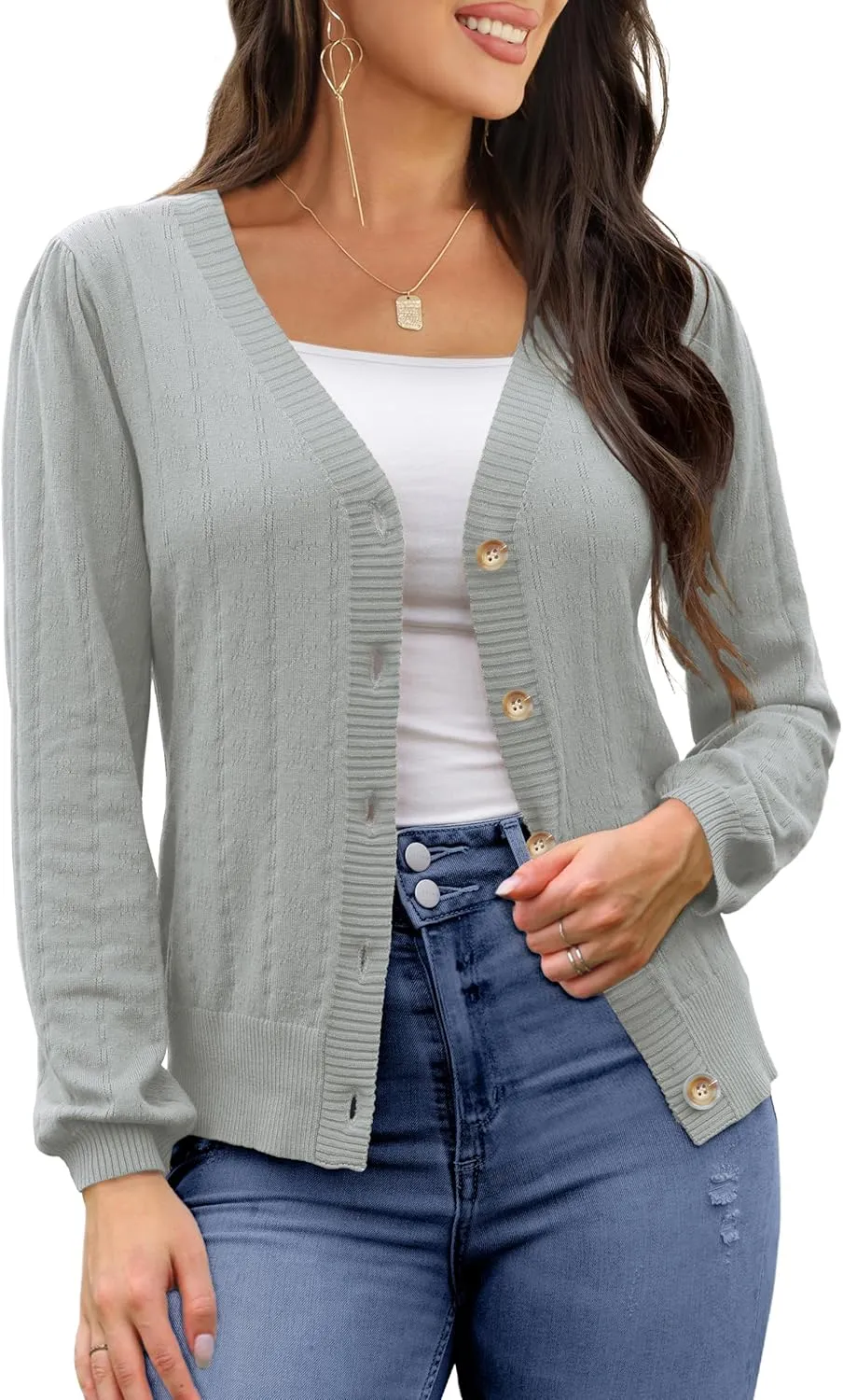 REDHOTYPE Women's Cardigans Button Down V Neck Casual Sweater Open Front Cardigan Sweaters