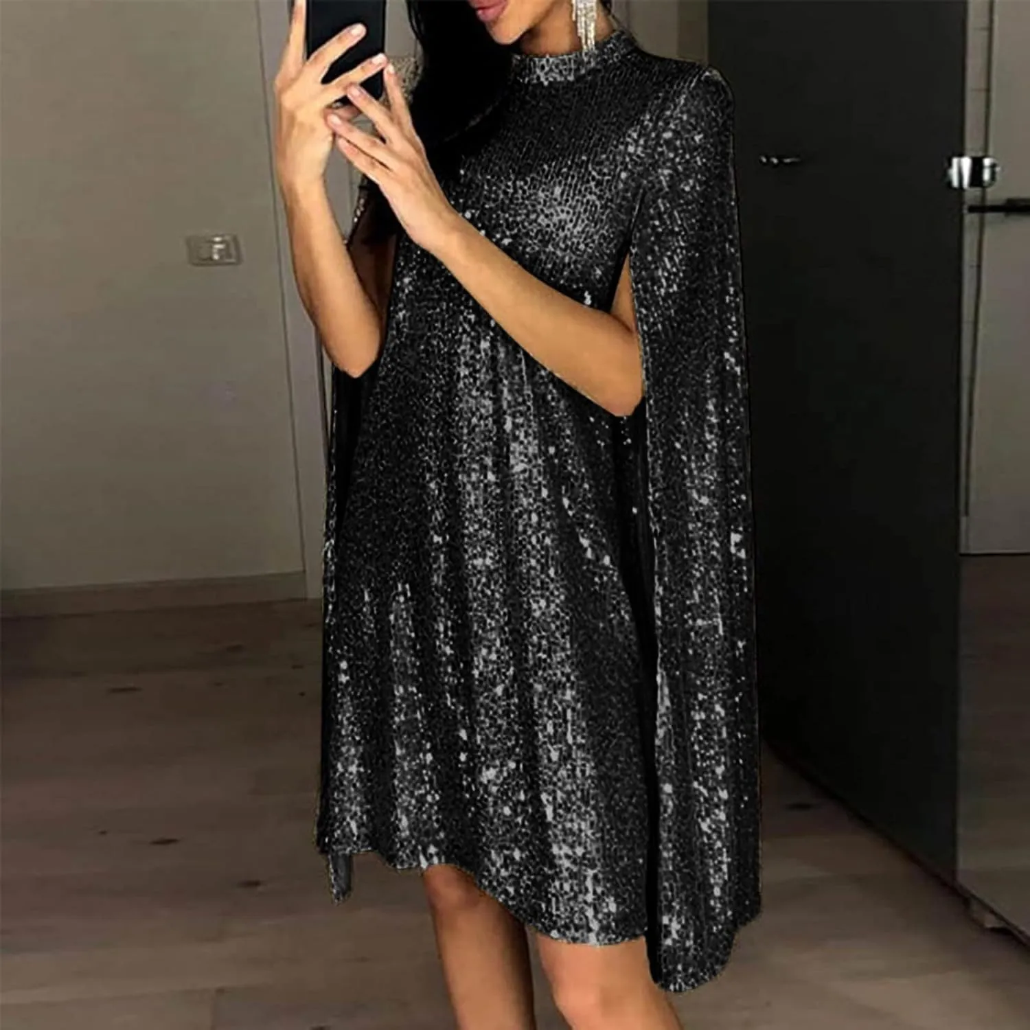 Rvidbe Women Sequin Midi Dress 2024 Fashion Casual Long Sleeve Sparkly Dress Wedding Guest Plus Size Formal Sexy Club Dresses