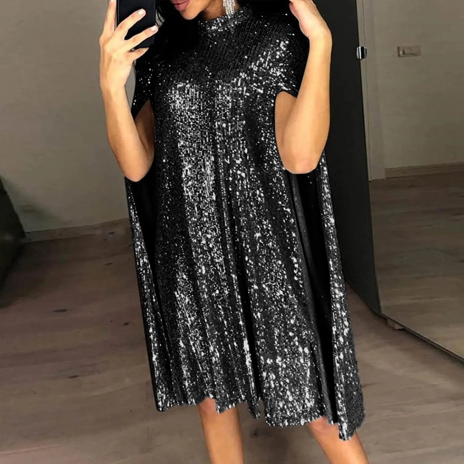 Rvidbe Women Sequin Midi Dress 2024 Fashion Casual Long Sleeve Sparkly Dress Wedding Guest Plus Size Formal Sexy Club Dresses