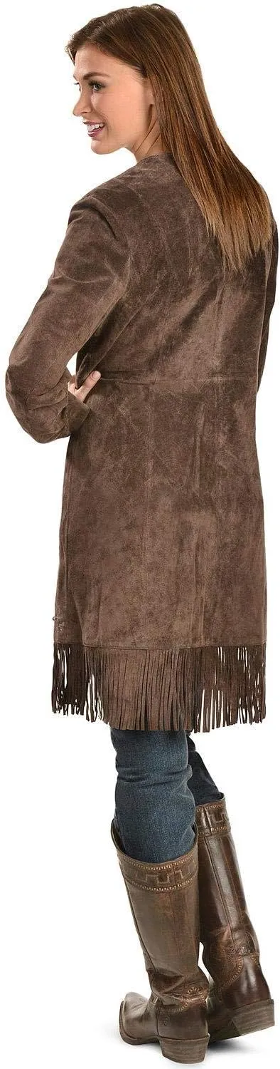 Scully Leather Womens Fringe Silver Embroidered Boar Suede Jacket Expresso