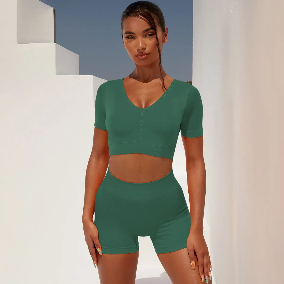 Seamless Tight Short Sleeve Yoga Workout Suit